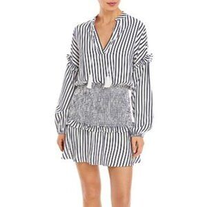 Aqua Dress Womens XL Navy & White Striped Smocked Peasant Dress